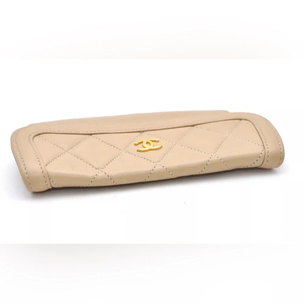 CHANEL Calf Skin Matelasse Vintage Pouch Purse Beige - Picture 7 of 16